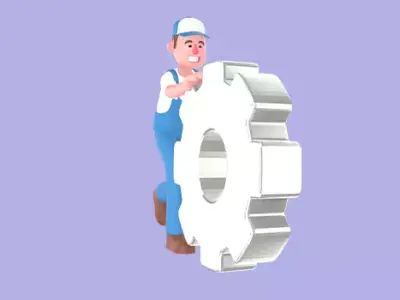 Stylized 3D Male Mechanic Character - Cartoon Smiling Tire Pose 3D model