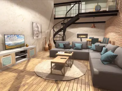 Modern Loft interior Low-poly 3D model