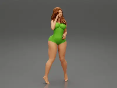 Girl With Long Hair In A Swimsuit Posing 3D print model