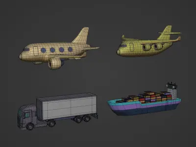 Cartoon Transport Vehicles Pack Low-poly 3D model