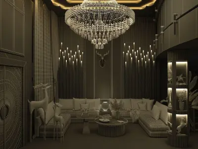 Double Hight Living Room Drawing Room Kitchen Low-poly 3D model