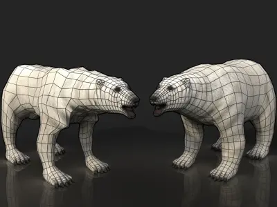 2 Bears - bony skinny starving ravenous emaciated gaunt polar Low-poly 3D model