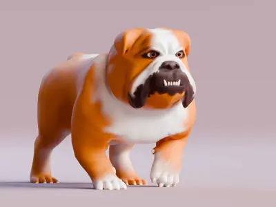 Low poly - Stylized dog - Bulldog Low-poly 3D model