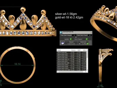 Elegant Crown Ring 3D Model  STL  3DM Files  3D print model