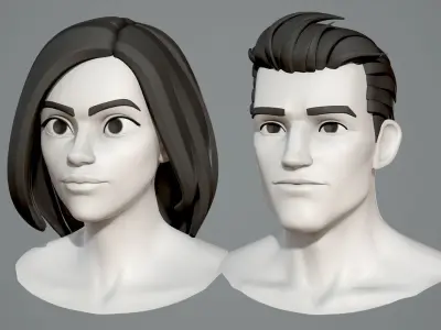 Male and female cartoon characters base mesh 3D model
