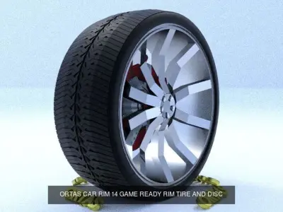 ORTAS CAR RIM 13 AND 14 GAME READY RIM TIRE AND DISC 3D Model Pack