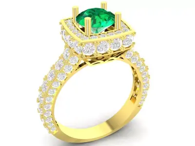 Luxury Emerald Halo Diamond Ring  3496 3D print model