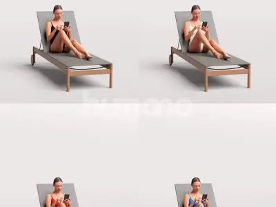 Humano Woman in swimsuit sitting on a sunbed pool-2511-050-7493 3D model