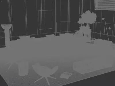 Dual-Tone Luxury Living Room 3D Model 3D model