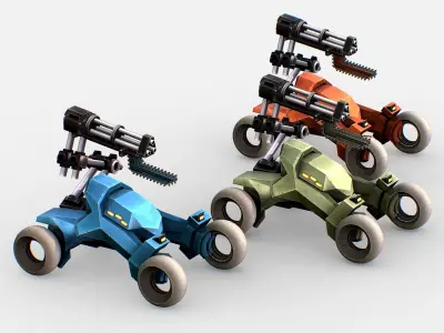 Sci-Fi Futuristic Vehicle Car with Minigun Low-poly 3D model