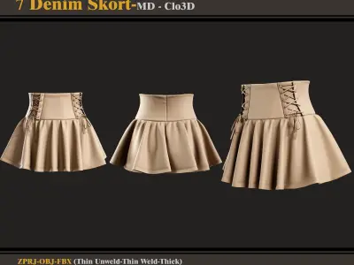 7 Denim Skort-MD-Clo3D-ZPRJ  FBX  OBJ 3D model