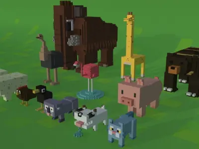 Voxel Animals Pack Low-poly 3D model