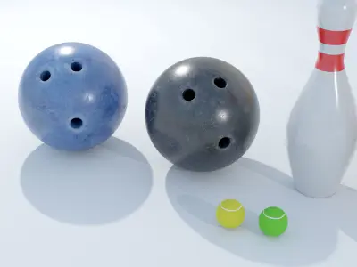 Bowling and tennis balls and accessories Low-poly 3D model