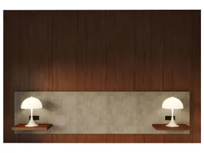 Headboard 1 two lamps on wooden wall 3D model