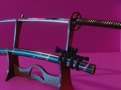 Katana Pink Ornament Sakura Display GAME READY Low-poly 3D model