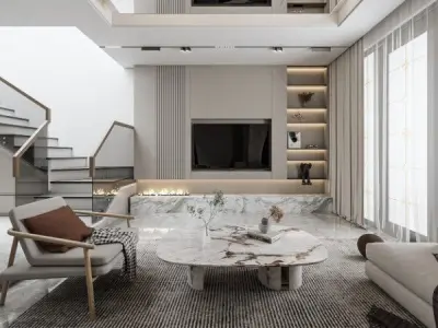 Living Room And Kitchen Interior Model  3D model