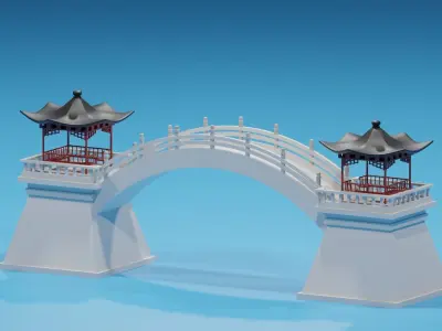 Cartoon Chinese Pavilion and Stone Bridge 2 3D model