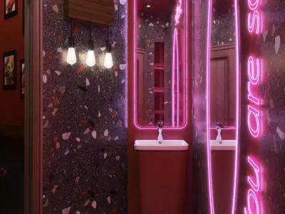 Bathroom with neon sign 3D model