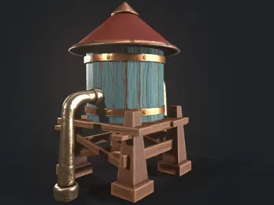 A stylized water tower for the game Low-poly 3D model