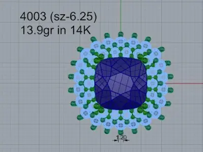 Cushion Cut Ring 4003 3D print model