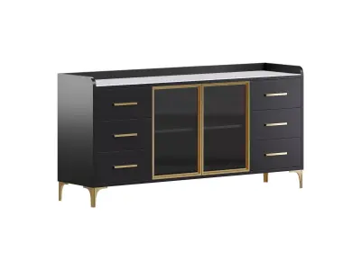 Modern Glass Door Wood Sideboard 2 3D model