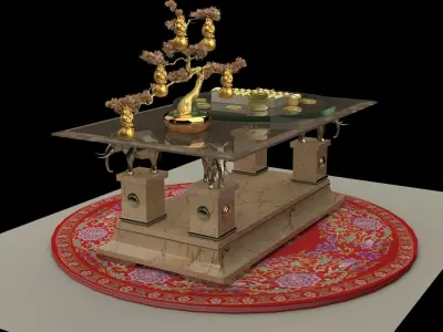 Chinese gold abacus and Ingot  and gourd table 3D model