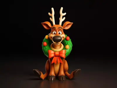Christmas Reindeer Festive Holiday Decor with Wreath and Bow 3D print model