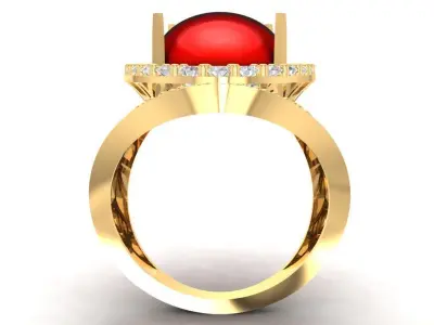 Luxury Oval Red Gemstone Diamond Ring 894 3D print model