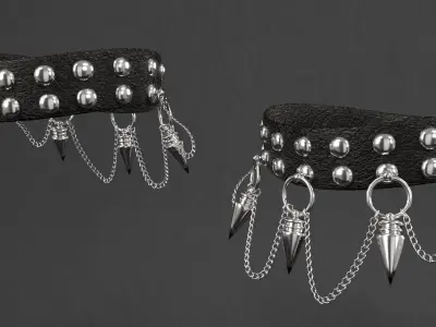 Collar accessory w spikes and chains 3D model