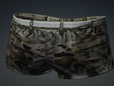 Green camo short pants PBR 4k Low-poly 3D model