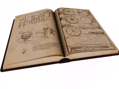 Open Vintage Technical Book Low-poly 3D model