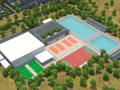 Football Stadium and Car low poly model Low-poly 3D model