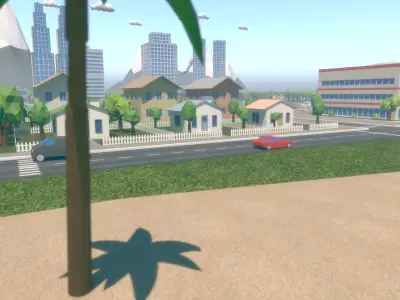 Low Poly City with mountains and water Low-poly 3D model