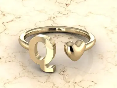 Alphabet Jewelry with Heart Ring Q 3D print model