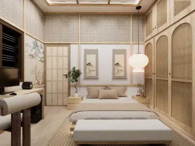 JAPANESE THEME BEDROOM INTERIOR DESIGN 3D model