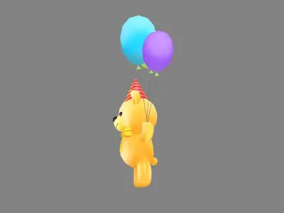cartoon toy bear and balloons - happy Birthday Low-poly 3D model