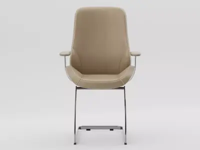 Beige Leather Visitor Conference Chair Chrome Cantilever PBR 3D model