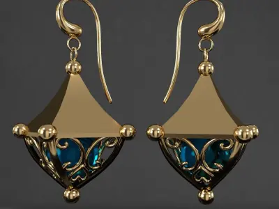 earrings gold and 3D model