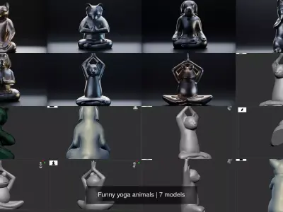 Funny yoga animals 3D Model Collection