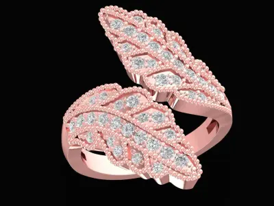Elegant Leaf Pave Diamond Ring for Women  3135 3D print model