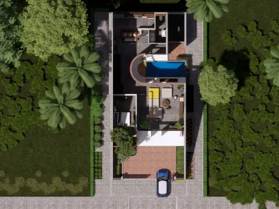  Tropical Modern House Interior and Exterior 3D Scene Low-poly 3D model