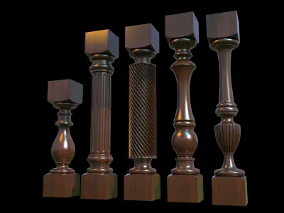 Baluster set of wooden columns 3D model