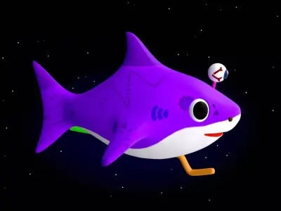 Rigged Cartoon Shark Character Monster Mama Shark  Low-poly 3D model