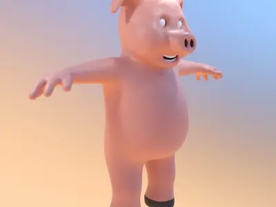 Pig Character Rigged Low-poly 3D model