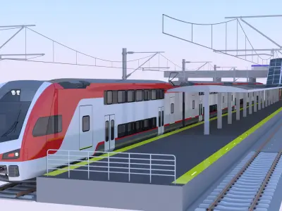 Station with Stadler train USA III 3D model