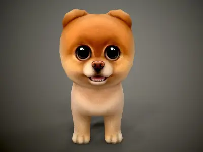 Spitz cartoon dog with big eyes Low-poly 3D model