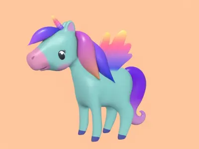 Stylized Toon Unicorn Pegasus rigged Low-poly 3D model