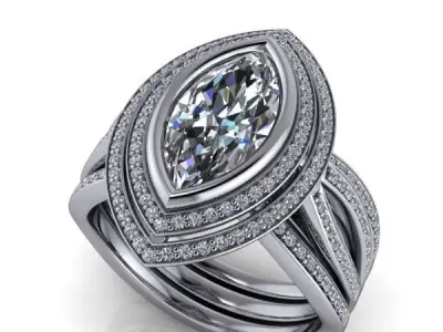 Glamorous Marquis Diamond Engagement Ring Halo Fashion Modern  3D print model