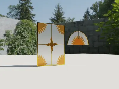 Medieval-modern-warm windows with abstract illustration 3D model