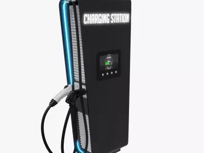 Electric vehicle charging station 3D model Rigged